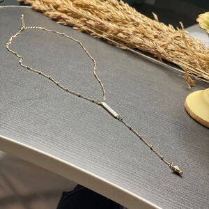 Boutique Gold Tone Black & White Inlay Long Necklace - OS